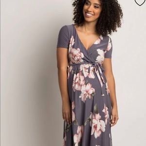 PinkBlush Grey Floral Hi-Low Maternity Wrap Dress XL